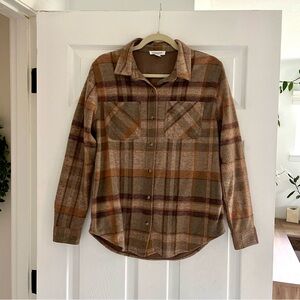beachlunchlounge Thick Cozy Brown Plaid Button-Up Flannel Shirt Size Small